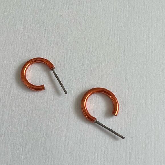 Vintage 90s Orange Acrylic Mini Hoop Earrings Translucent Post Back Y2K Small - Picture 3 of 4